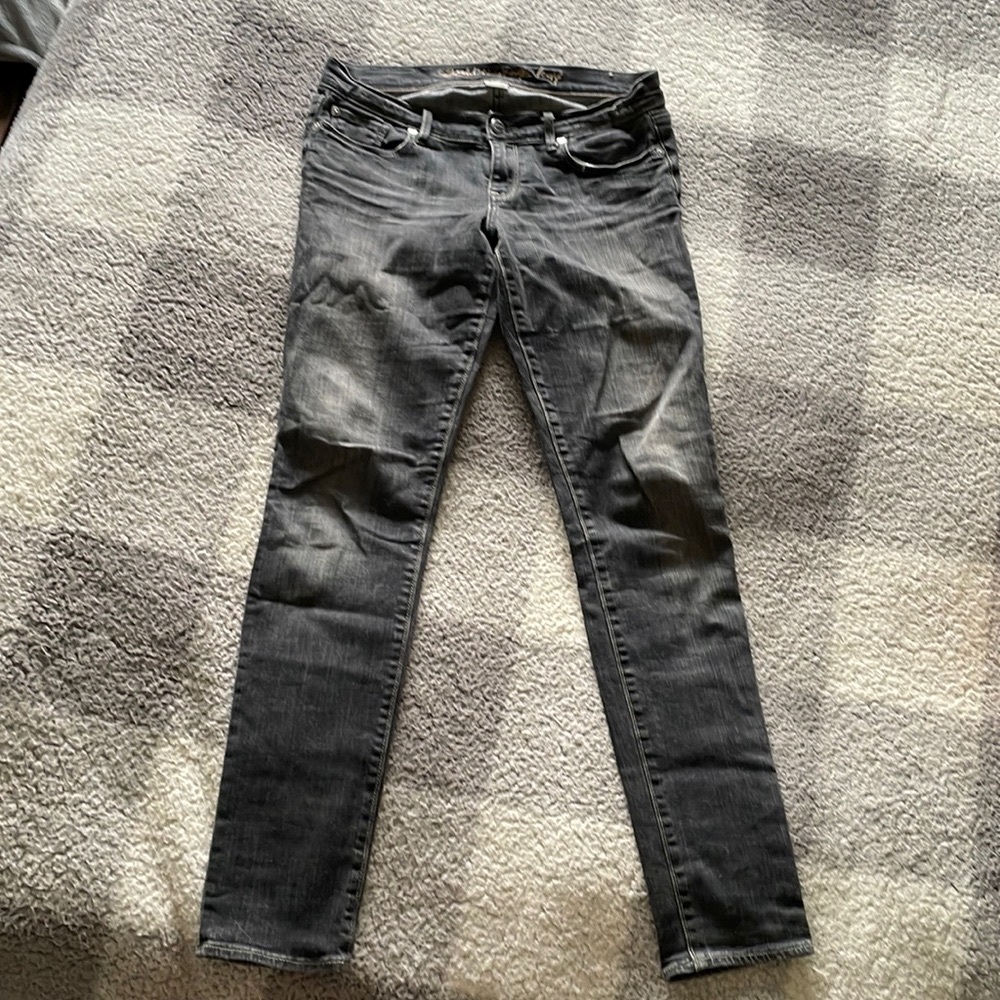 EUC Ruehl No. 925 Black Gray Washed Stretch Skinny Jeans size 27